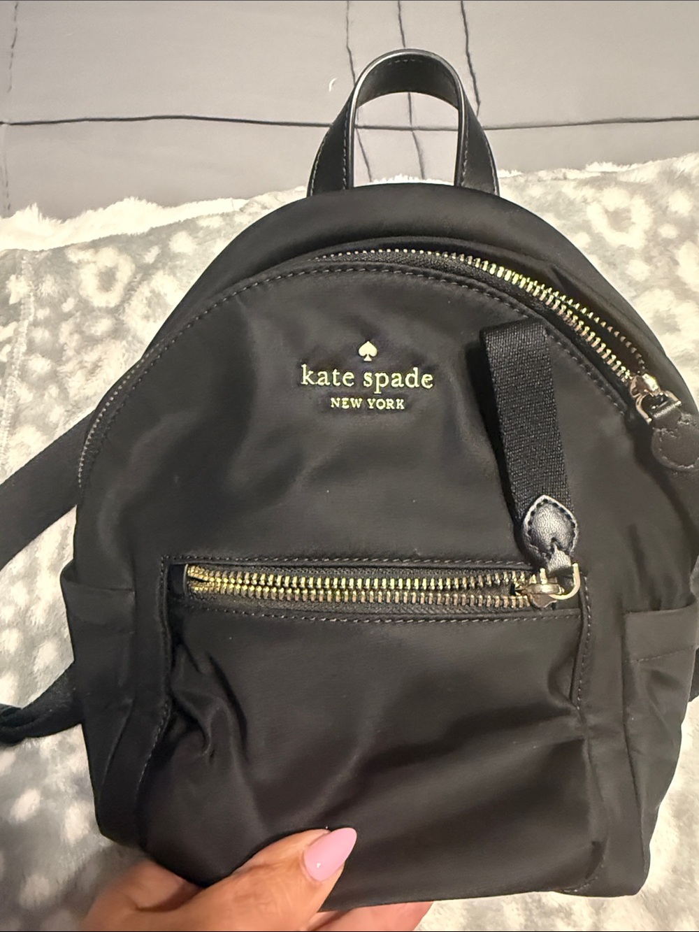 kate spade Black Nylon Mini Backpack with Gold Hardware